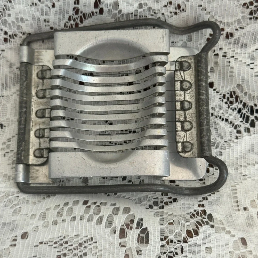 Vintage Aluminum Egg Slicer Manual Wire Cutter Retro Silver Tone Kitchen Tool